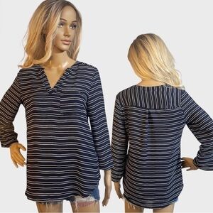MAURICES Dark Blue and White Striped V-Neck Top